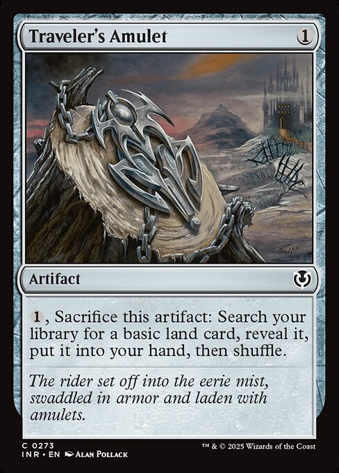 {1}, Sacrifice Traveler's Amulet: Search your library for a basic land card, reveal it, put it into your hand, then shuffle.