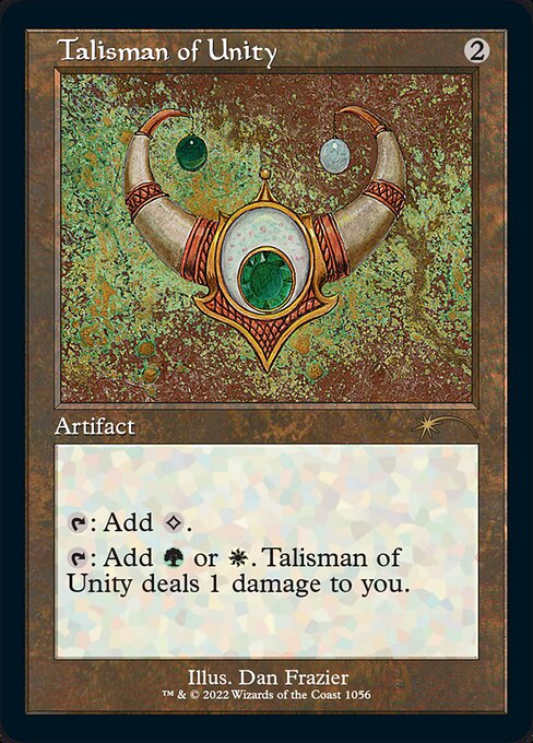 {T}: Add {C}.
{T}: Add {G} or {W}. Talisman of Unity deals 1 damage to you.