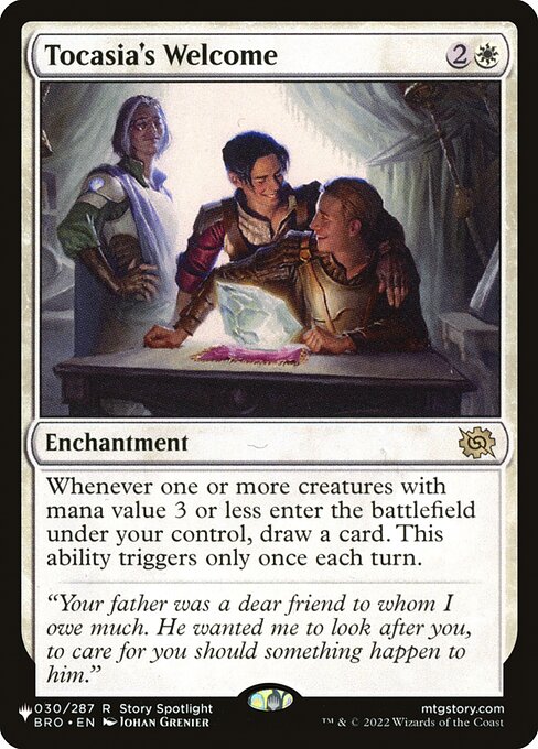 Whenever one or more creatures with mana value 3 or less enter the battlefield under your control, draw a card. This ability triggers only once each turn.