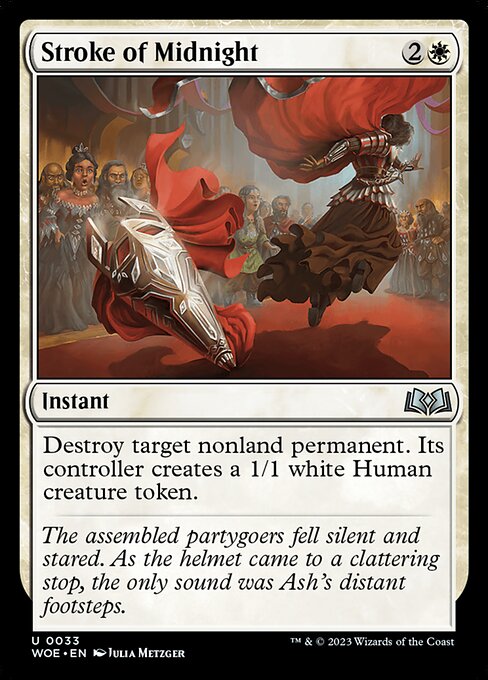 Destroy target nonland permanent. Its controller creates a 1/1 white Human creature token.