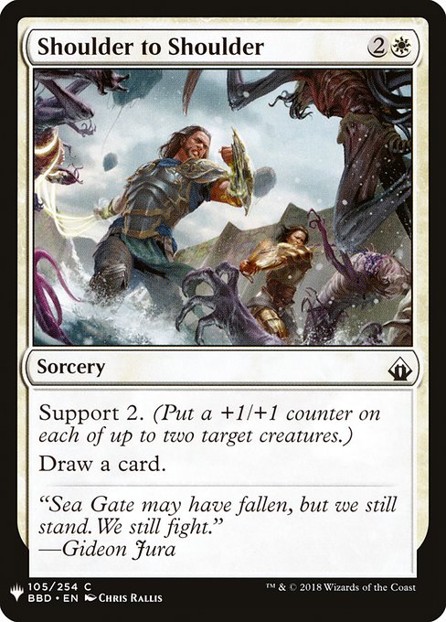 Support 2. (Put a +1/+1 counter on each of up to two target creatures.)
Draw a card.