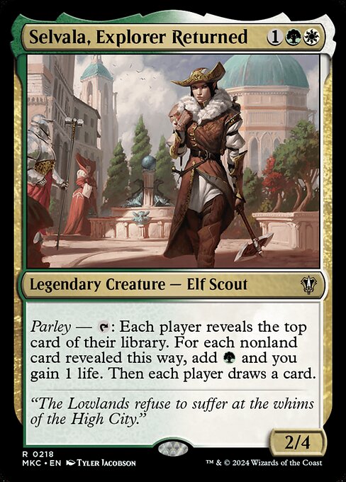 Parley — {T}: Each player reveals the top card of their library. For each nonland card revealed this way, add {G} and you gain 1 life. Then each player draws a card.