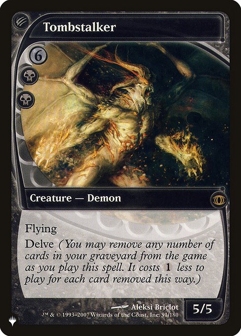 Flying
Delve (Each card you exile from your graveyard while casting this spell pays for {1}.)
