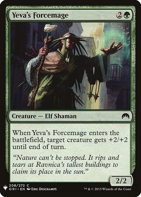 When Yeva's Forcemage enters, target creature gets +2/+2 until end of turn.
