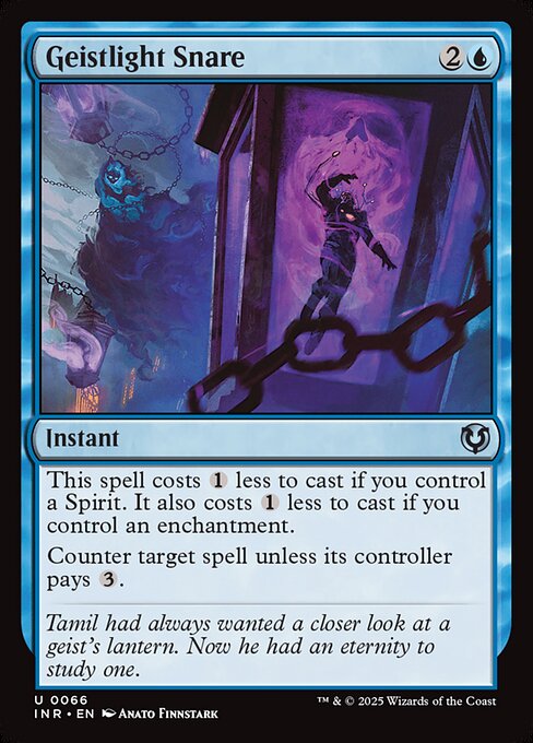 This spell costs {1} less to cast if you control a Spirit. It also costs {1} less to cast if you control an enchantment.
Counter target spell unless its controller pays {3}.