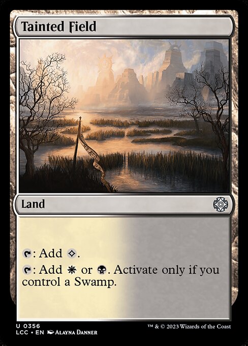 {T}: Add {C}.
{T}: Add {W} or {B}. Activate only if you control a Swamp.