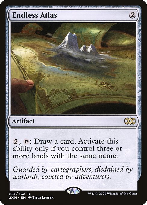 {2}, {T}: Draw a card. Activate only if you control three or more lands with the same name.