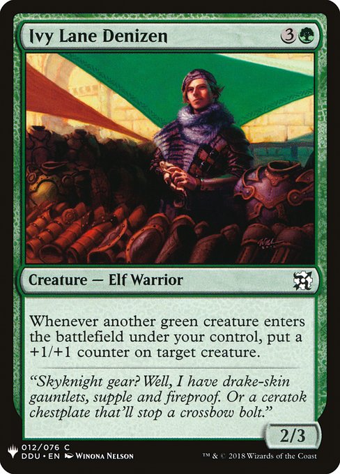 Whenever another green creature enters the battlefield under your control, put a +1/+1 counter on target creature.