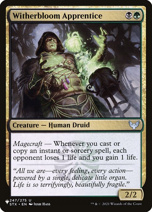 Magecraft — Whenever you cast or copy an instant or sorcery spell, each opponent loses 1 life and you gain 1 life.