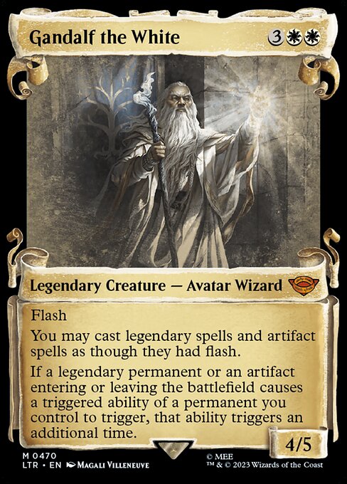 Flash
You may cast legendary spells and artifact spells as though they had flash.
If a legendary permanent or an artifact entering or leaving the battlefield causes a triggered ability of a permanent you control to trigger, that ability triggers an additional time.