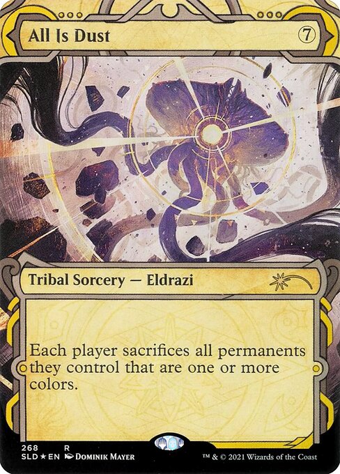 Each player sacrifices all permanents they control that are one or more colors.