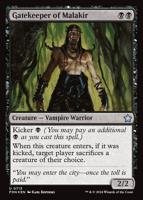 Kicker {B} (You may pay an additional {B} as you cast this spell.)
When this creature enters, if it was kicked, target player sacrifices a creature of their choice.