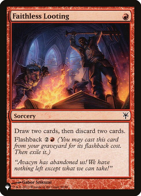 Draw two cards, then discard two cards.
Flashback {2}{R} (You may cast this card from your graveyard for its flashback cost. Then exile it.)