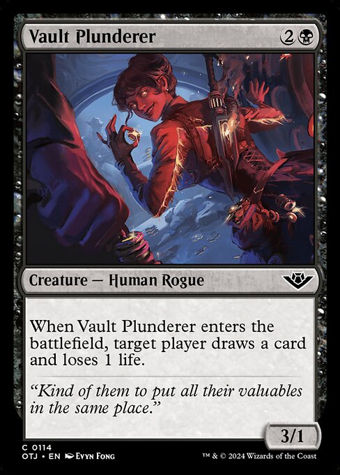 When Vault Plunderer enters the battlefield, target player draws a card and loses 1 life.