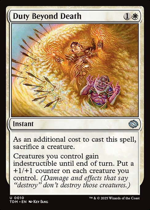 As an additional cost to cast this spell, sacrifice a creature.
Creatures you control gain indestructible until end of turn. Put a +1/+1 counter on each creature you control. (Damage and effects that say "destroy" don't destroy those creatures.)