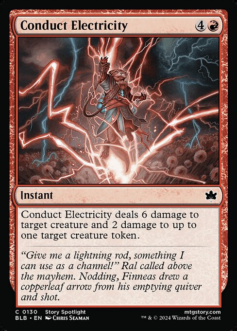 Conduct Electricity deals 6 damage to target creature and 2 damage to up to one target creature token.