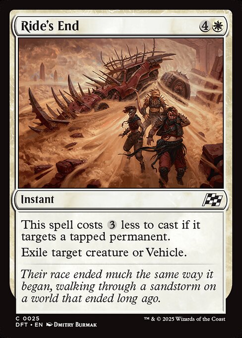 This spell costs {3} less to cast if it targets a tapped permanent.
Exile target creature or Vehicle.