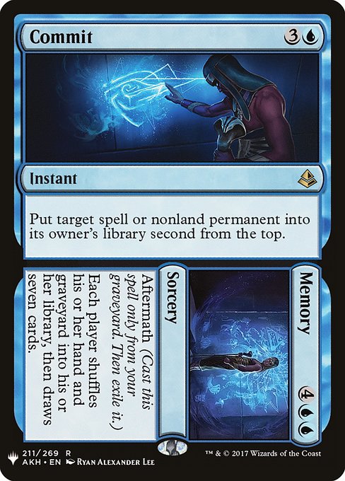Put target spell or nonland permanent into its owner's library second from the top.   Aftermath (Cast this spell only from your graveyard. Then exile it.)
Each player shuffles their hand and graveyard into their library, then draws seven cards.