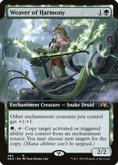 Other enchantment creatures you control get +1/+1.
{G}, {T}: Copy target activated or triggered ability you control from an enchantment source. You may choose new targets for the copy. (Mana abilities can't be targeted.)