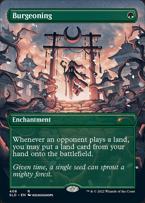 Whenever an opponent plays a land, you may put a land card from your hand onto the battlefield.