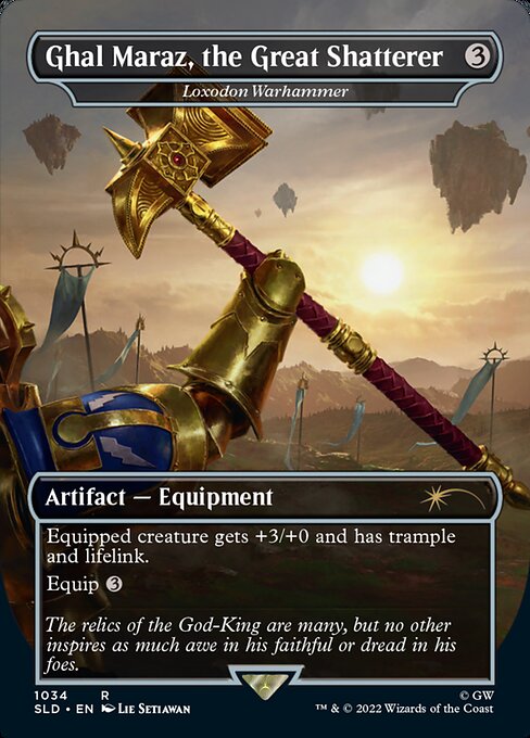 Equipped creature gets +3/+0 and has trample and lifelink.
Equip {3}