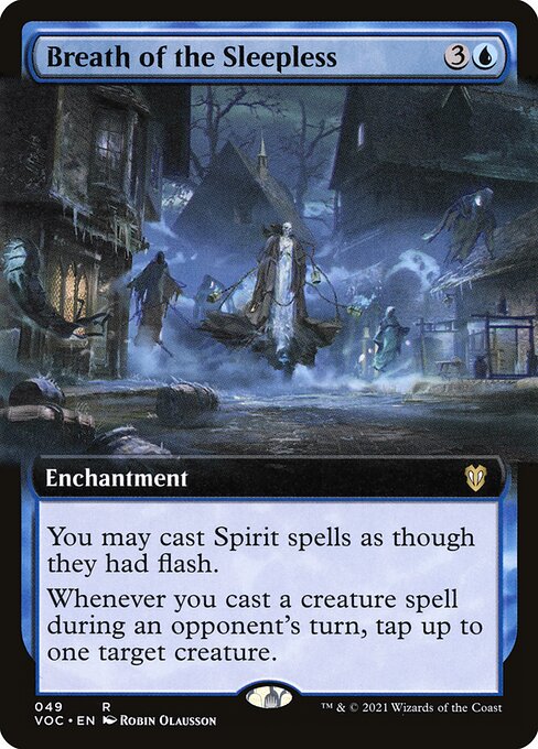 You may cast Spirit spells as though they had flash.
Whenever you cast a creature spell during an opponent's turn, tap up to one target creature.