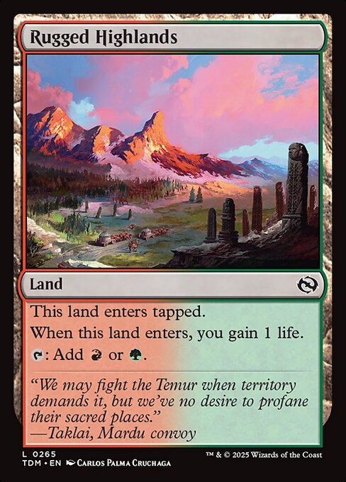 This land enters tapped.
When this land enters, you gain 1 life.
{T}: Add {R} or {G}.