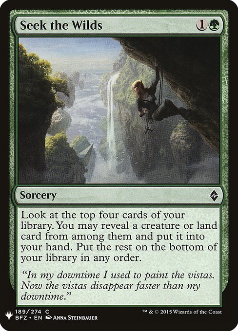 Look at the top four cards of your library. You may reveal a creature or land card from among them and put it into your hand. Put the rest on the bottom of your library in any order.
