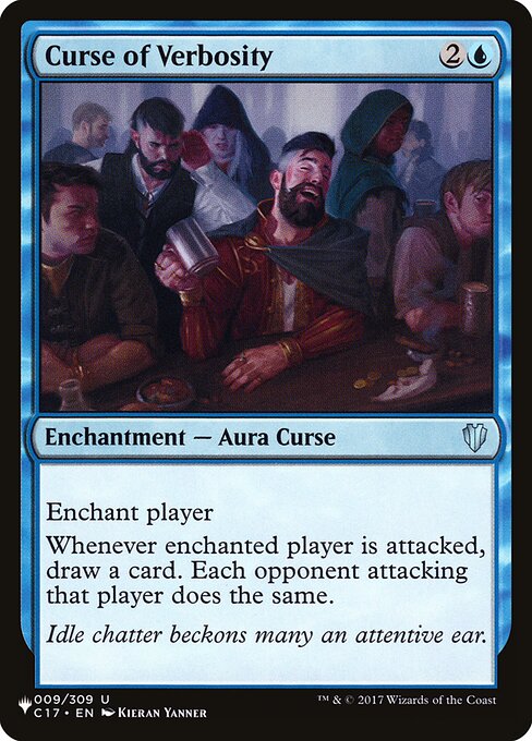 Enchant player
Whenever enchanted player is attacked, you draw a card. Each opponent attacking that player does the same.