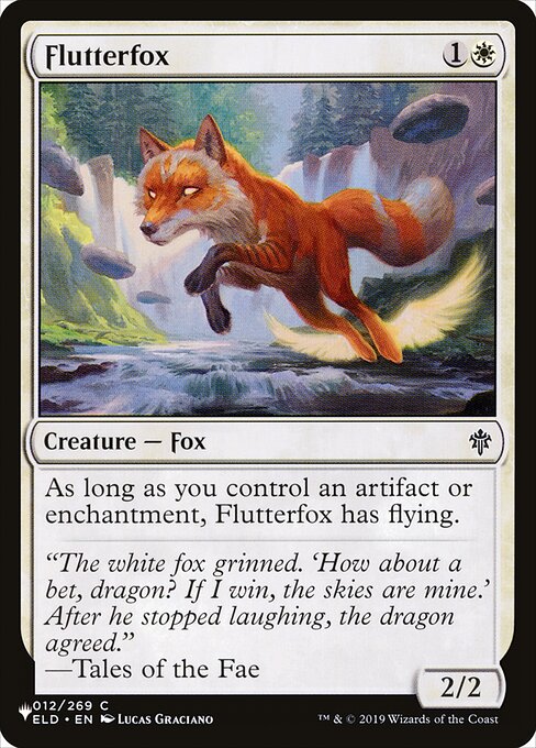 As long as you control an artifact or enchantment, Flutterfox has flying.