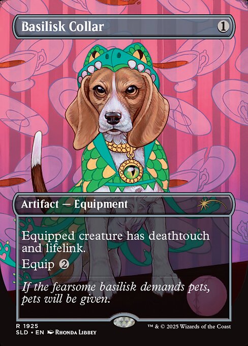 Equipped creature has deathtouch and lifelink. (Any amount of damage it deals to a creature is enough to destroy it. Damage dealt by this creature also causes you to gain that much life.)
Equip {2} ({2}: Attach to target creature you control. Equip only as a sorcery.)