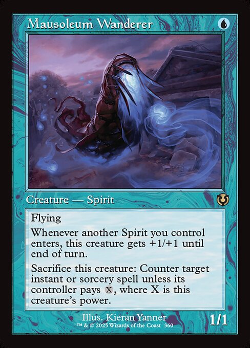 Flying
Whenever another Spirit you control enters, this creature gets +1/+1 until end of turn.
Sacrifice this creature: Counter target instant or sorcery spell unless its controller pays {X}, where X is this creature's power.