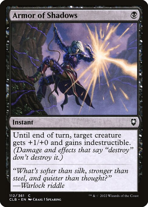 Until end of turn, target creature gets +1/+0 and gains indestructible. (Damage and effects that say "destroy" don't destroy it.)