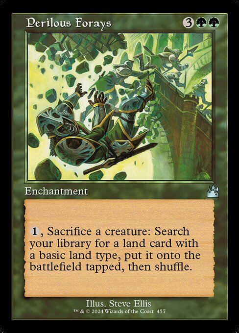 {1}, Sacrifice a creature: Search your library for a land card with a basic land type, put it onto the battlefield tapped, then shuffle.