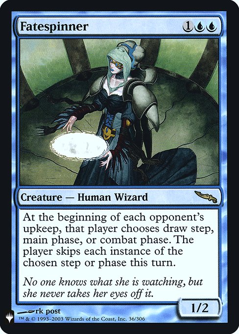 At the beginning of each opponent's upkeep, that player chooses draw step, main phase, or combat phase. The player skips each instance of the chosen step or phase this turn.