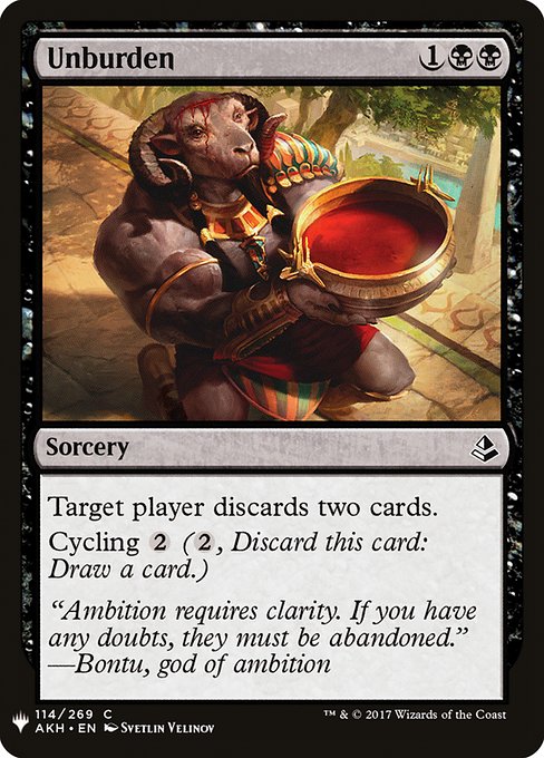 Target player discards two cards.
Cycling {2} ({2}, Discard this card: Draw a card.)