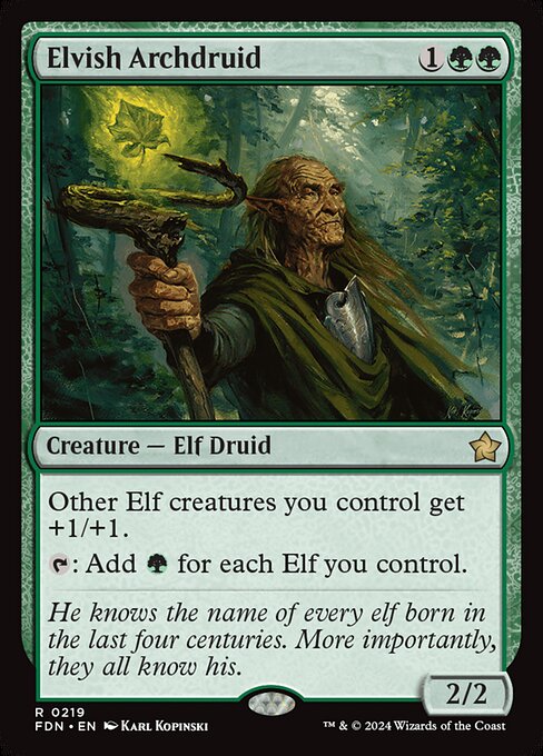 Other Elf creatures you control get +1/+1.
{T}: Add {G} for each Elf you control.