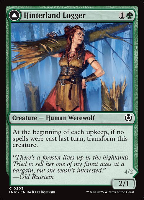 At the beginning of each upkeep, if no spells were cast last turn, transform this creature.   Trample
At the beginning of each upkeep, if a player cast two or more spells last turn, transform this creature.