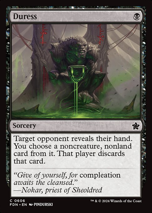 Target opponent reveals their hand. You choose a noncreature, nonland card from it. That player discards that card.