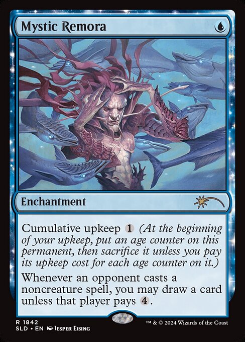 Cumulative upkeep {1} (At the beginning of your upkeep, put an age counter on this permanent, then sacrifice it unless you pay its upkeep cost for each age counter on it.)
Whenever an opponent casts a noncreature spell, you may draw a card unless that player pays {4}.