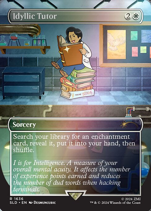 Search your library for an enchantment card, reveal it, put it into your hand, then shuffle.