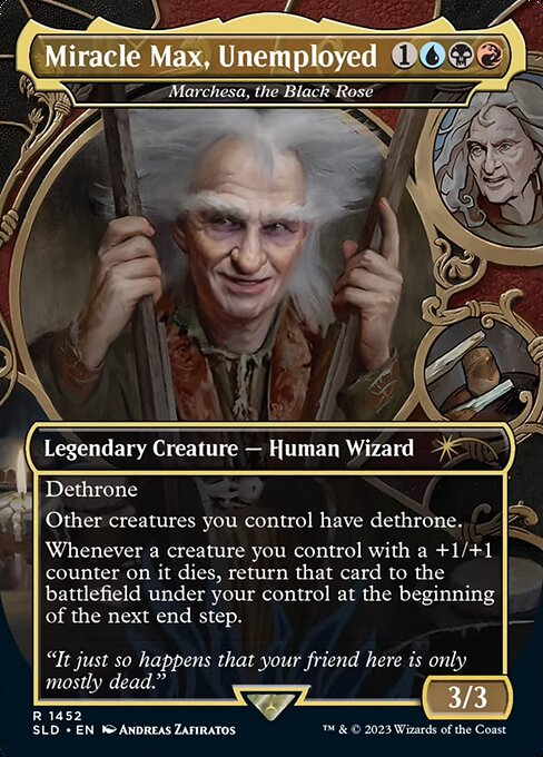 Dethrone (Whenever this creature attacks the player with the most life or tied for most life, put a +1/+1 counter on it.)
Other creatures you control have dethrone.
Whenever a creature you control with a +1/+1 counter on it dies, return that card to the battlefield under your control at the beginning of the next end step.