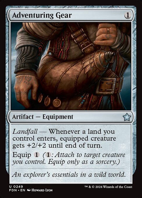Landfall — Whenever a land you control enters, equipped creature gets +2/+2 until end of turn.
Equip {1} ({1}: Attach to target creature you control. Equip only as a sorcery.)