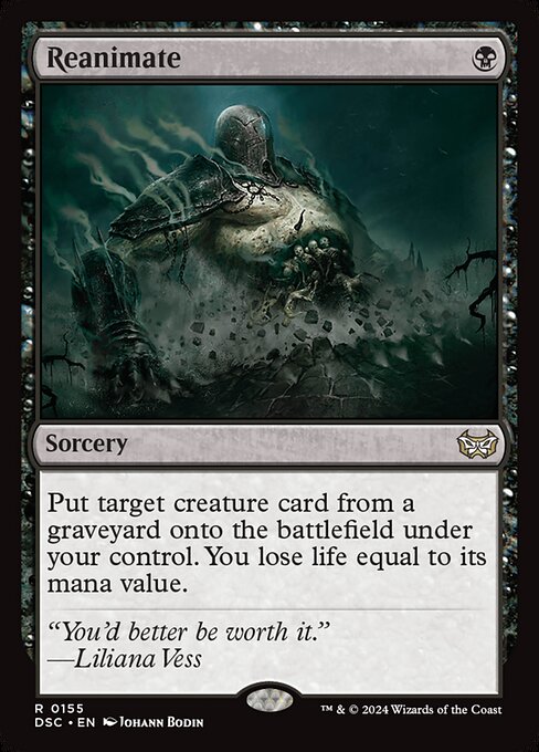Put target creature card from a graveyard onto the battlefield under your control. You lose life equal to its mana value.