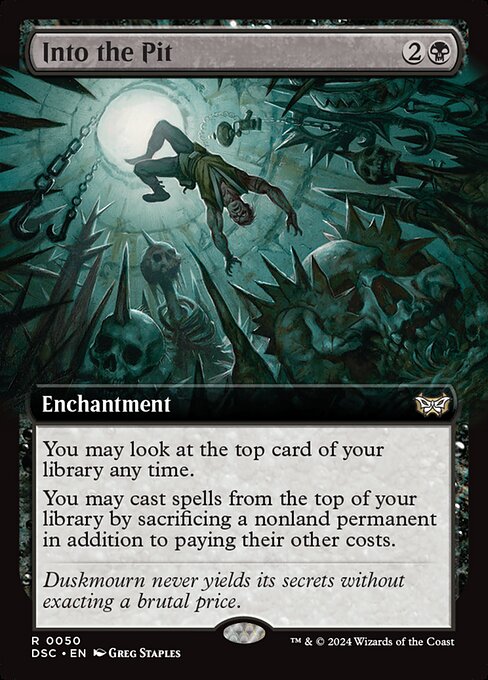 You may look at the top card of your library any time.
You may cast spells from the top of your library by sacrificing a nonland permanent in addition to paying their other costs.