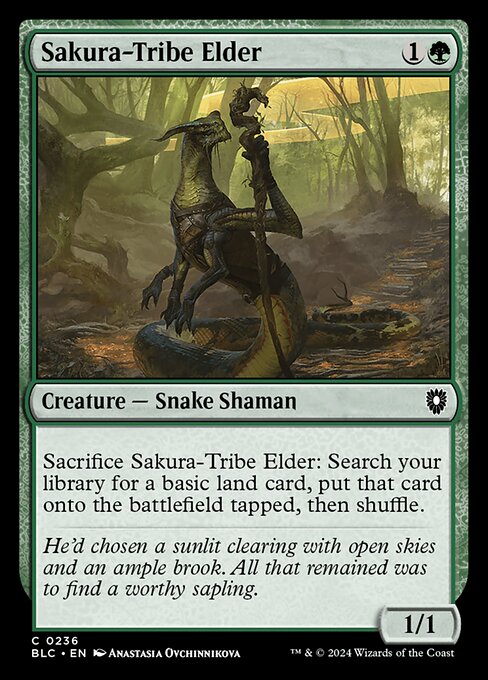 Sacrifice Sakura-Tribe Elder: Search your library for a basic land card, put that card onto the battlefield tapped, then shuffle.