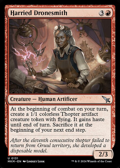 At the beginning of combat on your turn, create a 1/1 colorless Thopter artifact creature token with flying. It gains haste until end of turn. Sacrifice it at the beginning of your next end step.