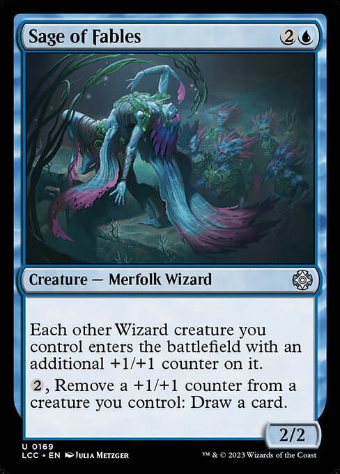 Each other Wizard creature you control enters with an additional +1/+1 counter on it.
{2}, Remove a +1/+1 counter from a creature you control: Draw a card.
