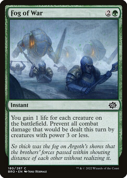 You gain 1 life for each creature on the battlefield. Prevent all combat damage that would be dealt this turn by creatures with power 3 or less.