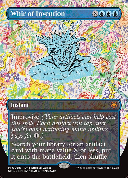 Improvise (Your artifacts can help cast this spell. Each artifact you tap after you're done activating mana abilities pays for {1}.)
Search your library for an artifact card with mana value X or less, put it onto the battlefield, then shuffle.
